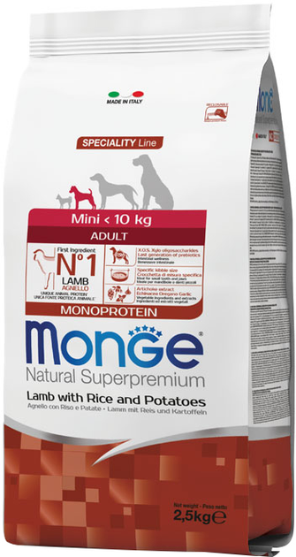 Monge MONOptotein  соб/сух 2.5кг міні едалт ягня/рис