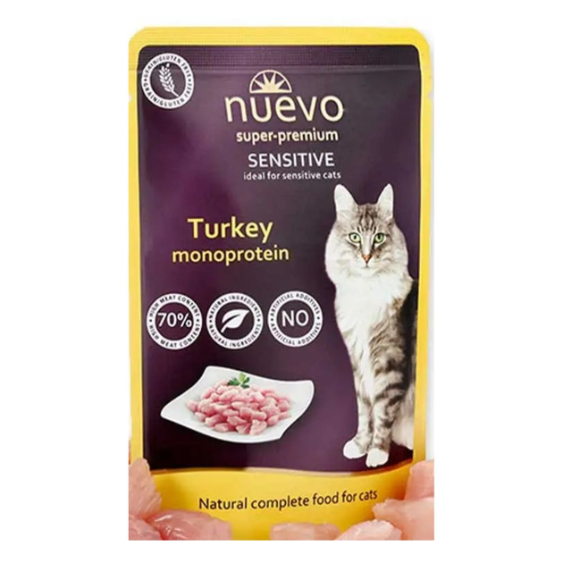 Nuevo Нуево пауч 85г д/кота Чутлив.травен. з монопрот.індичка